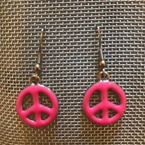 Hot pink peace sign dangle earrings